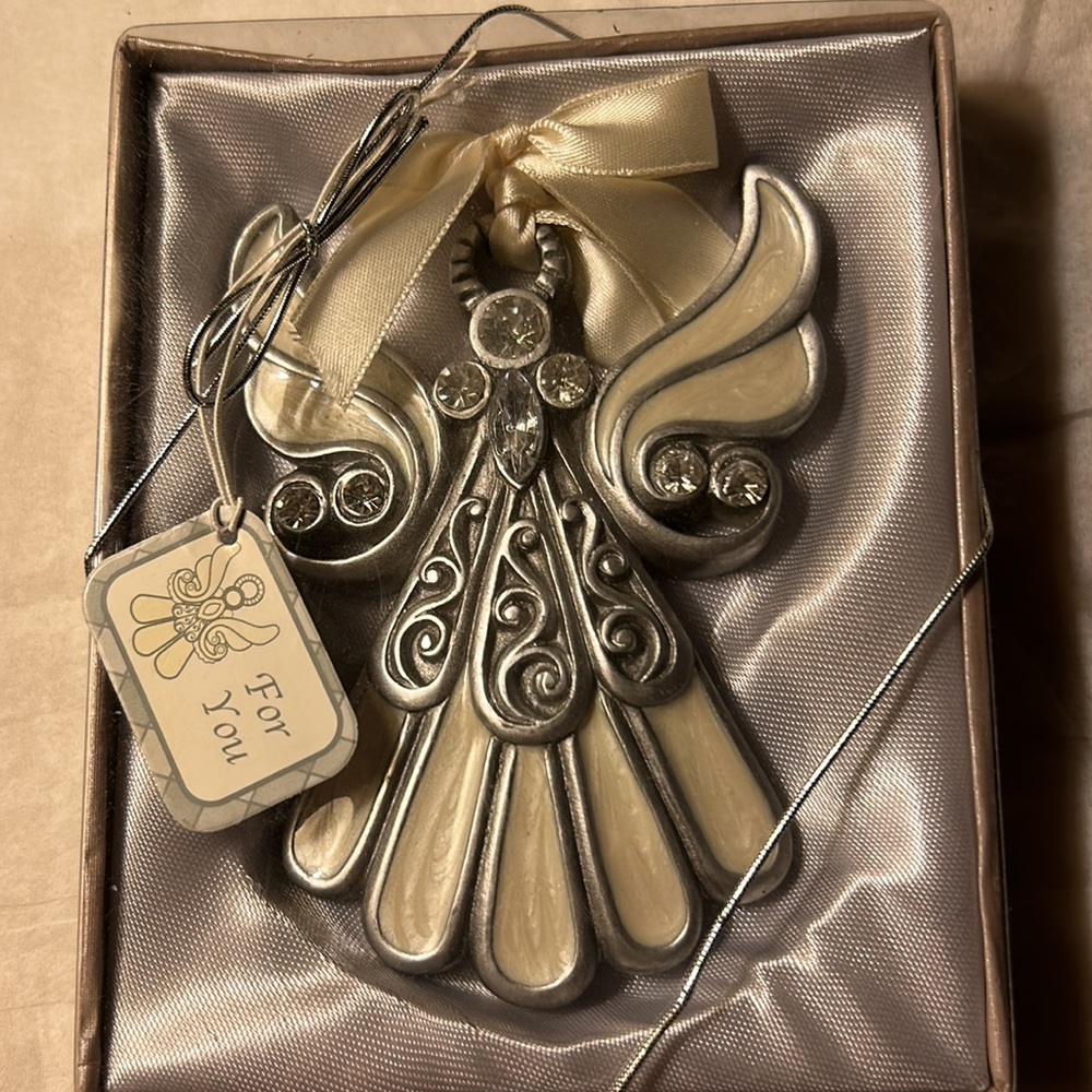 New in box metal angel ornament with rhinestones Christmas or anytime home decor